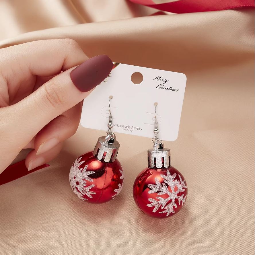 Red Christmas Ball Earrings