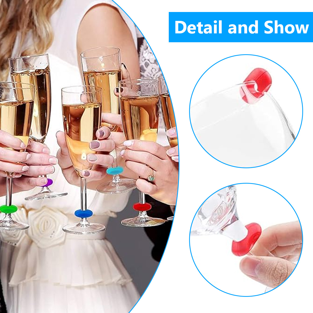 Glass Markers 60 pcs Silicone Reusable Compatible with Wine Glasses