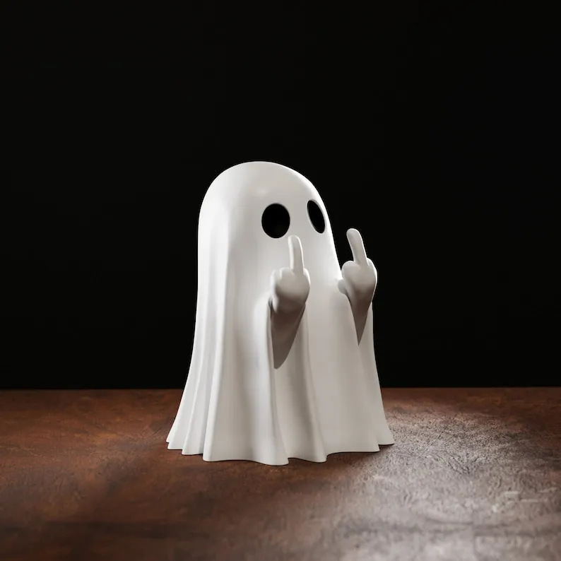Halloween Resin Middle Finger Ghost Decorations 8CM Pink Pumpkin Ghost with Spranks for Garden and Crafts