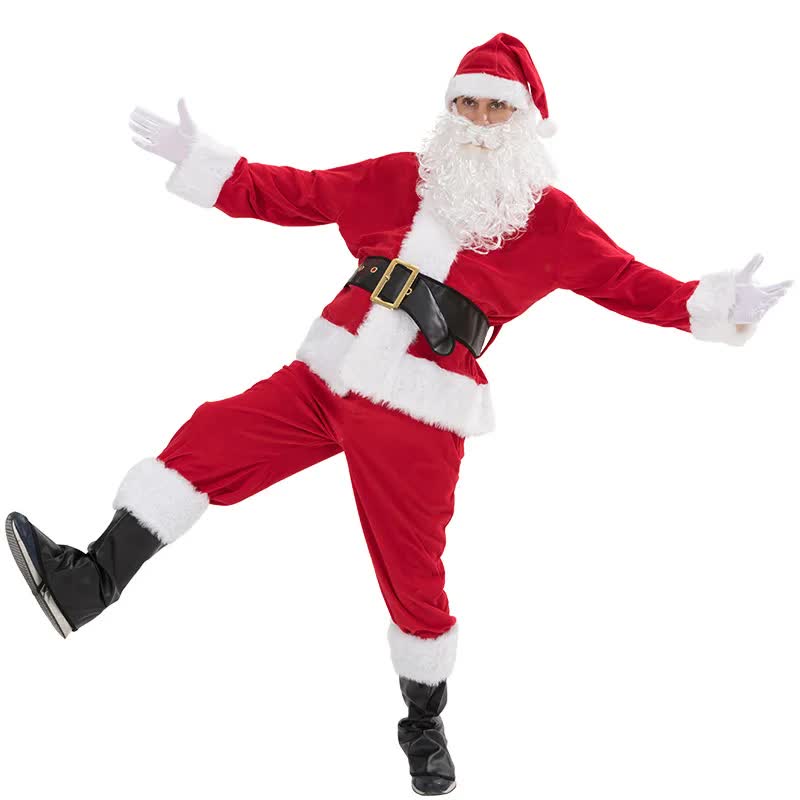 Santa Claus Costume 7 Parts Complete Set for Adults Cosplay with Elf XL 180-195cm
