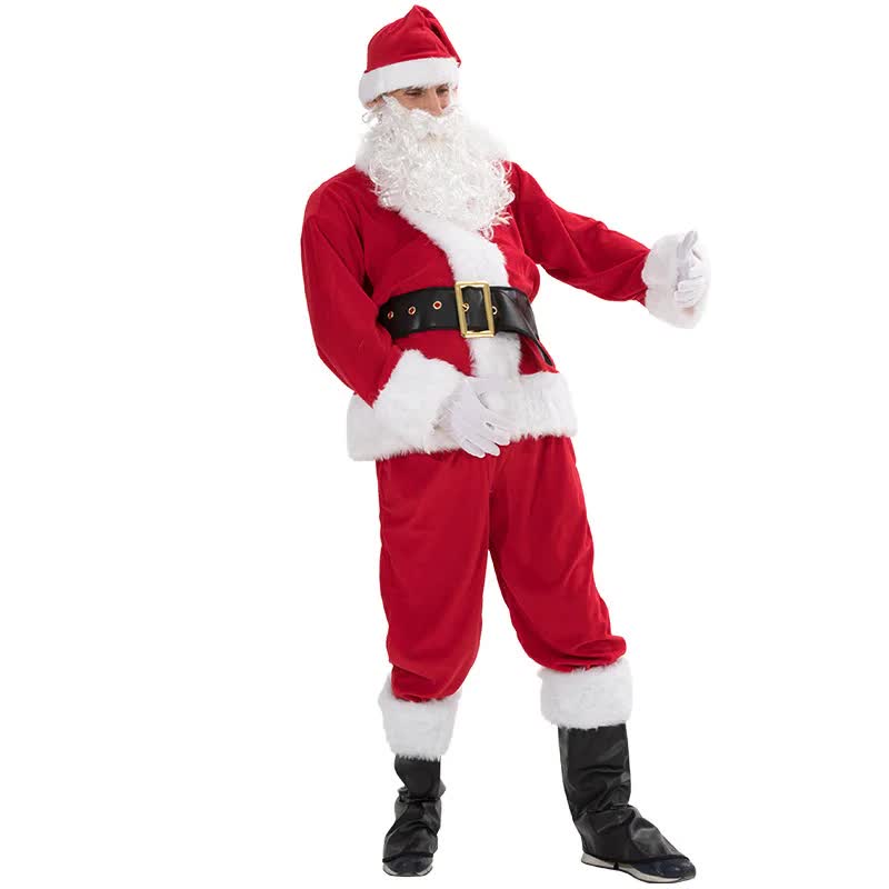 Santa Claus Costume 7 Parts Complete Set for Adults Cosplay with Elf XL 180-195cm