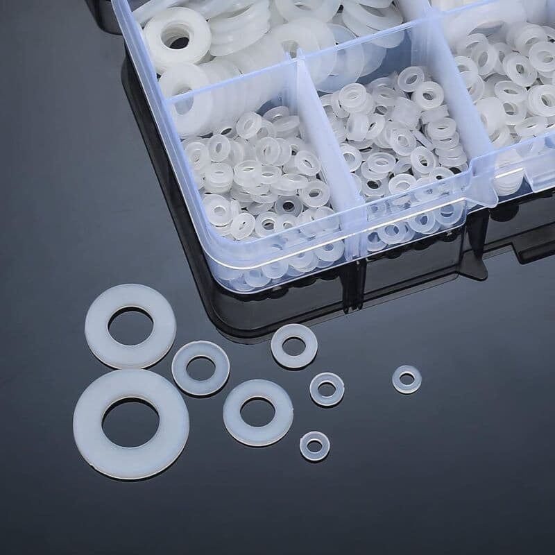 Nylon Flat Washers Assortment Kit 500 Pieces White M2 M2.5 M3 M4 M5 M6 M8 M10 Insulation Round Spacers