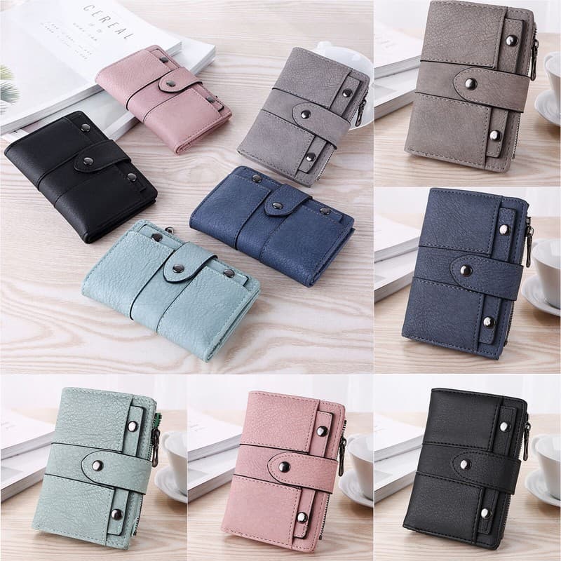 Foldable Small Wallet Women Leather Card Holder 13cm Pink