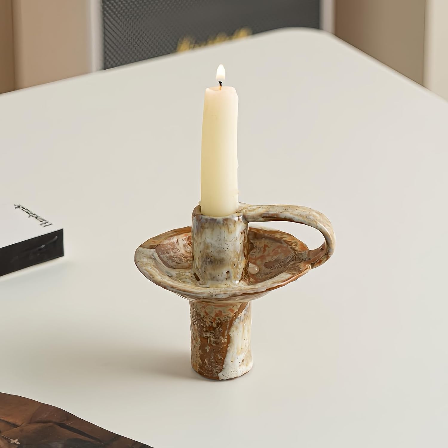 Taper Candle Holders, Vintage Ceramic Pillar Brass Candle Holder, Handmade Candlesticks Holders, Candle Sticks Holder Decor 7/8" ID Set of 2