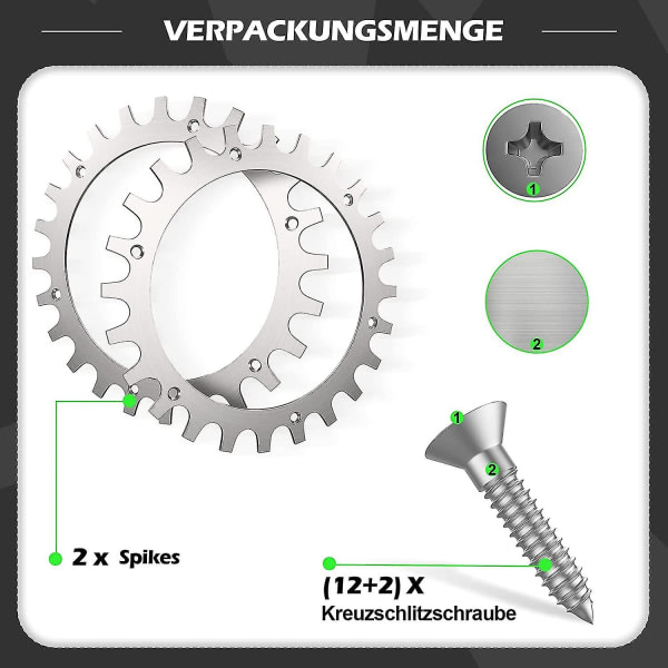 Premium Stainless Steel Spikes for Worx Landroid S/M - 2-Pack with Screws (205mm Wheel)