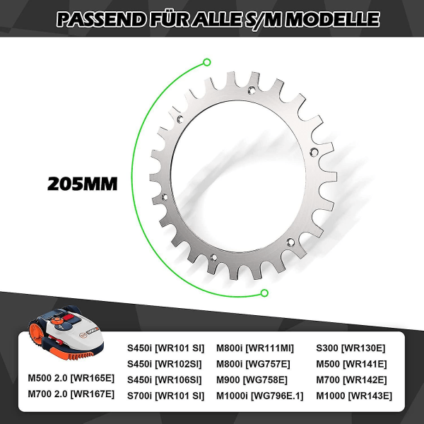 Premium Stainless Steel Spikes for Worx Landroid S/M - 2-Pack with Screws (205mm Wheel)