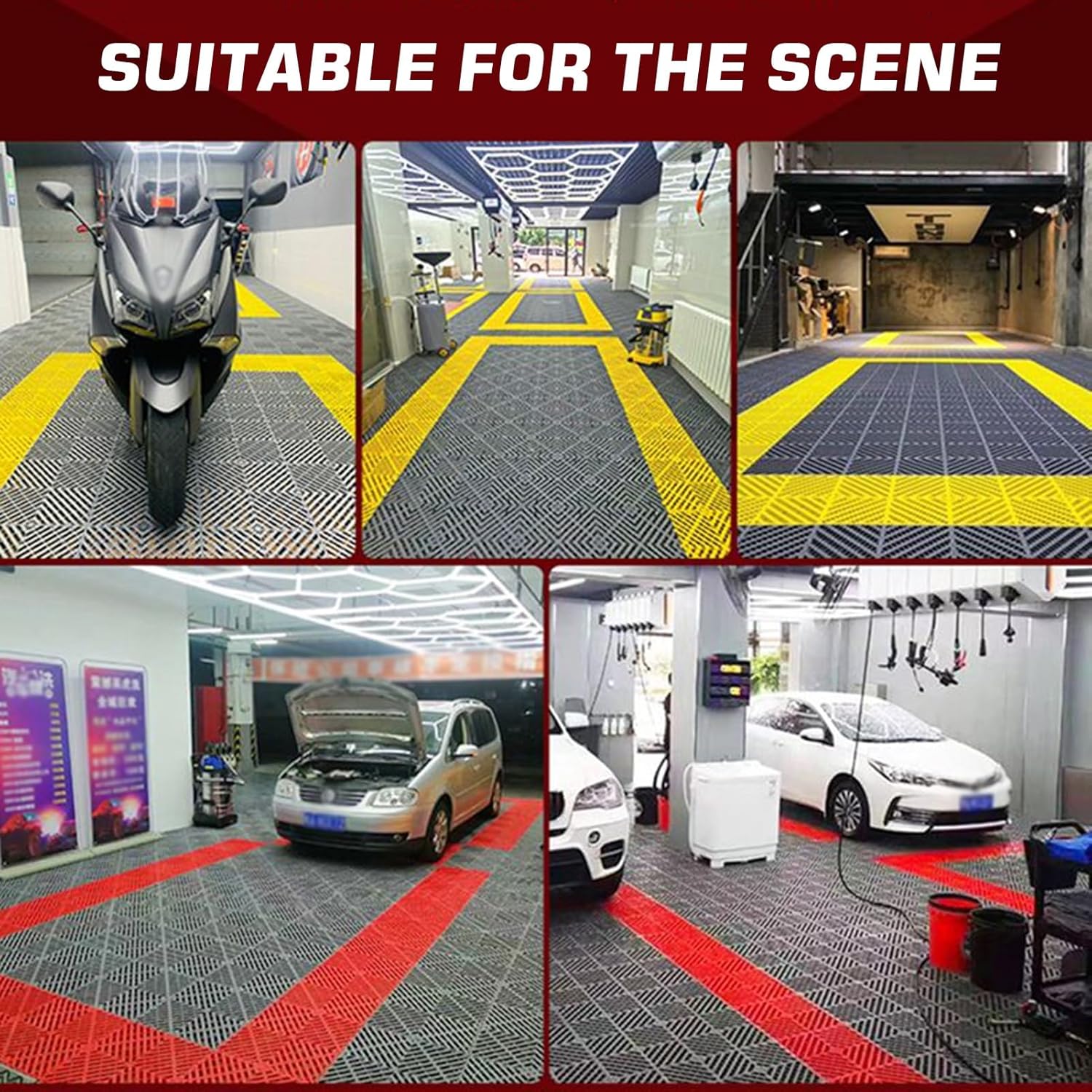 1.8 cm thick plastic interlocking floor tiles/grilles for car wash bays and car detailing shops - plastic divider mats - black （1pc）