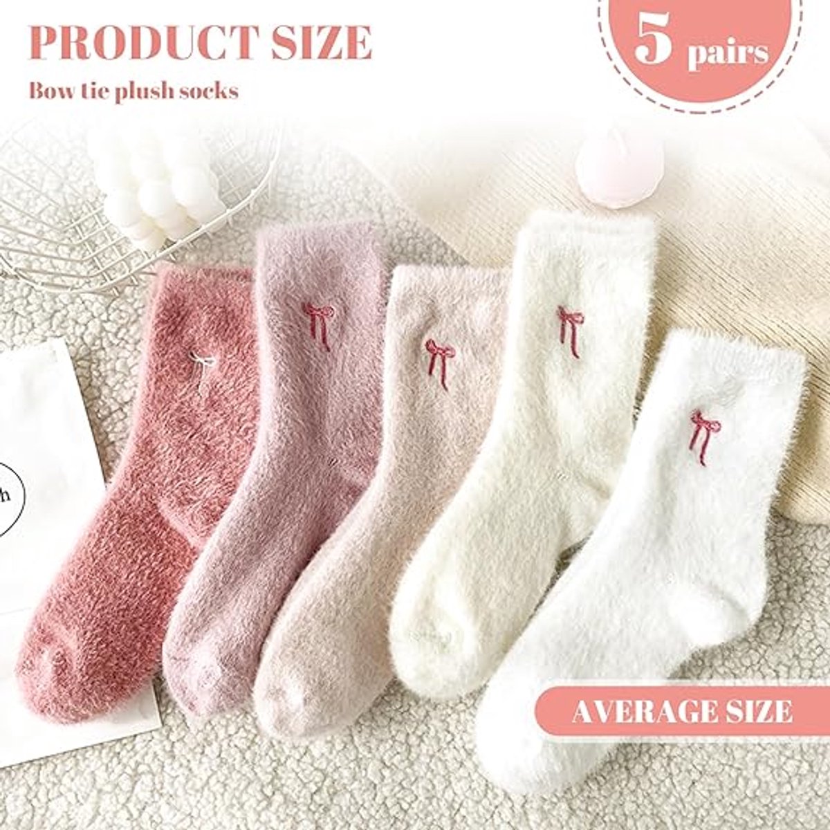 5 pairs of fleece socks for women - Comfortable lace-up socks - Warm winter socks - Thick fleece socks for home use - Warm winter socks - Soft sleeping socks - Lounge socks - Christmas gift - Birthday gift