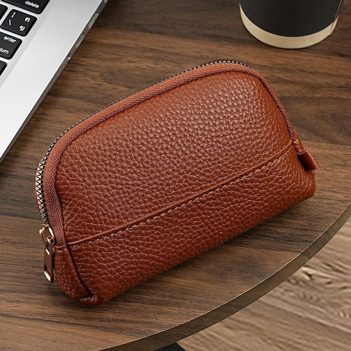 Vintage Wallet with Zip Around - Compact and Beautiful - Key Holder - Mini - Clutch - Coin Purse - Dark Brown
