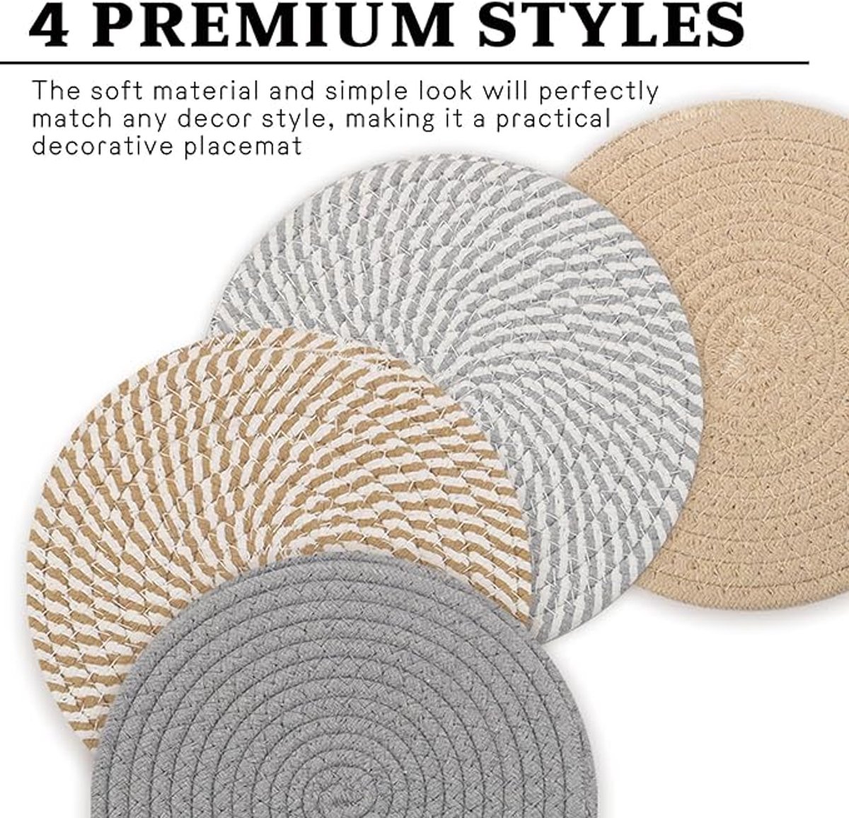 Placemats - Set of 4 - 20cm Placemats - Round Placemats - Heat Resistant Coasters - Washable - Suitable for kitchen tables and family dining rooms