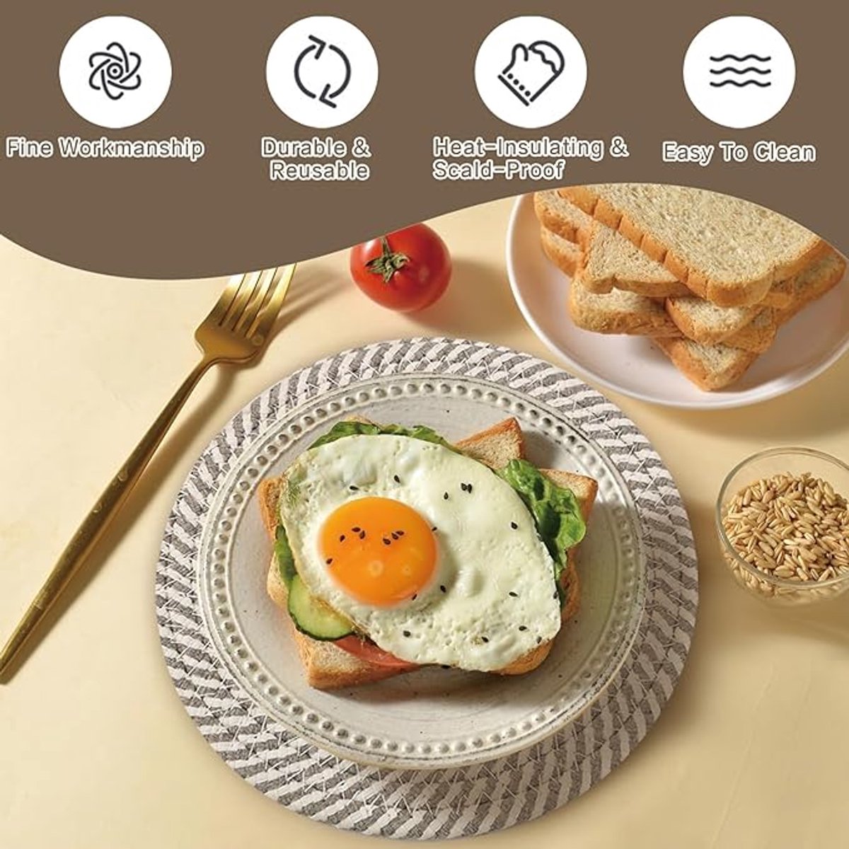 Placemats - Set of 4 - 20cm Placemats - Round Placemats - Heat Resistant Coasters - Washable - Suitable for kitchen tables and family dining rooms