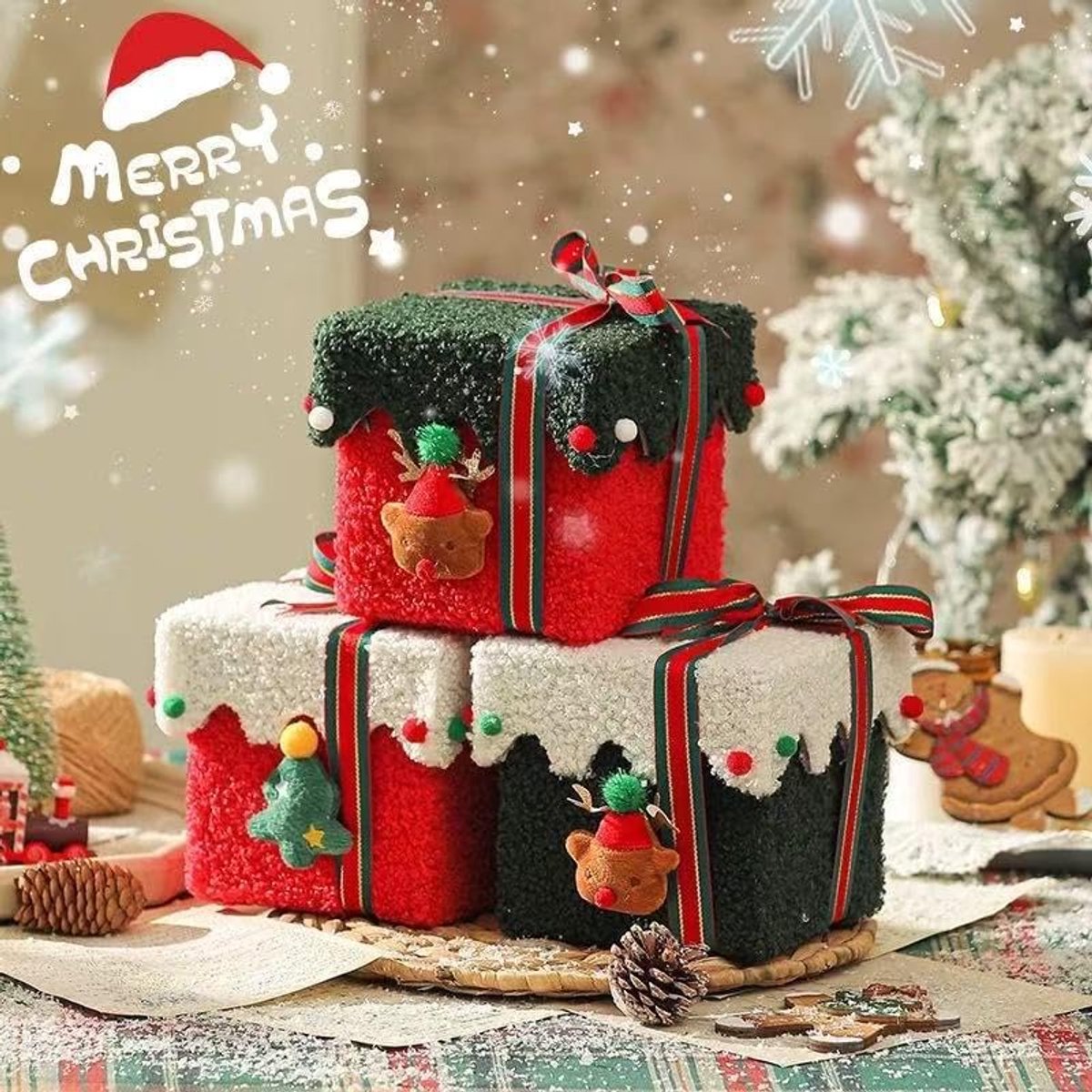 Gift Boxes - Packaging Boxes - Gift Boxes with Lids - Gift Boxes with Colorful Ribbons - Velvet Gift Boxes - Gift Boxes for Storage - Empty Gift Boxes - Home Decoration (Style B)