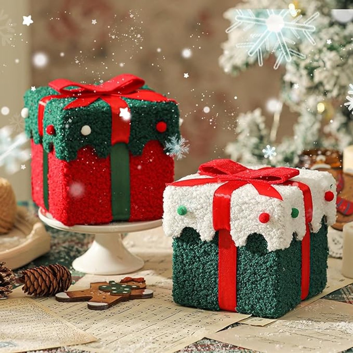 Gift Boxes - Packaging Boxes - Gift Boxes with Lids - Gift Boxes with Colorful Ribbons - Velvet Gift Boxes - Gift Boxes for Storage - Empty Gift Boxes - Home Decoration (Style B)