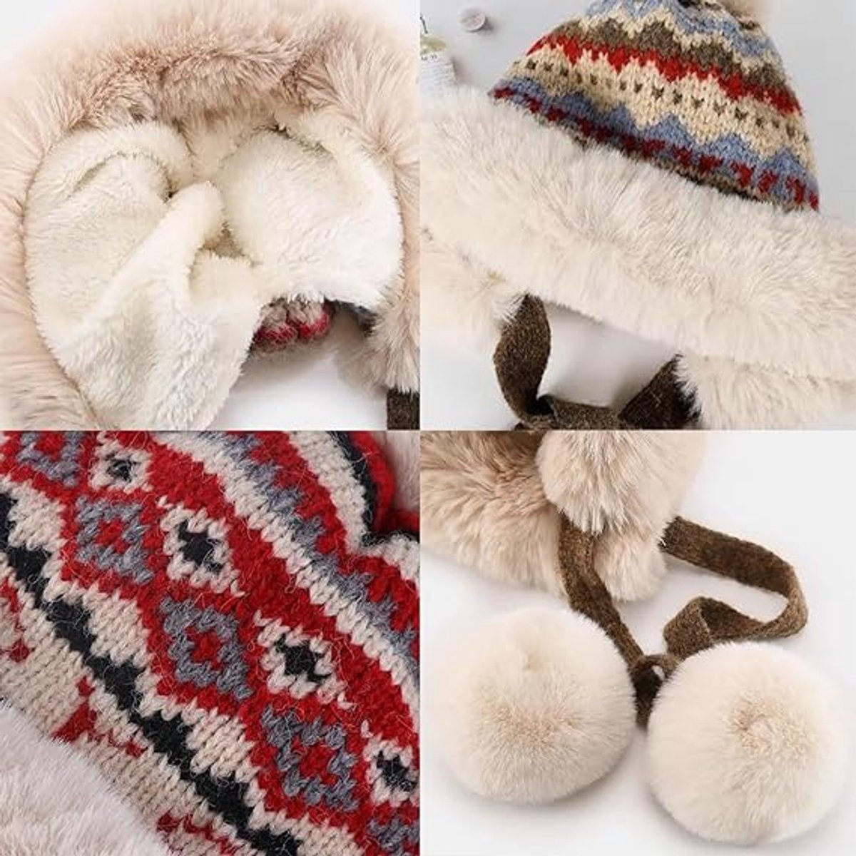 Hat - Thick wool knitted women's hat - Women's winter hat - Winter hat with pompoms - Warm wool lining - Aviator hat with earflaps - Christmas gift - Birthday gift (coffee color)