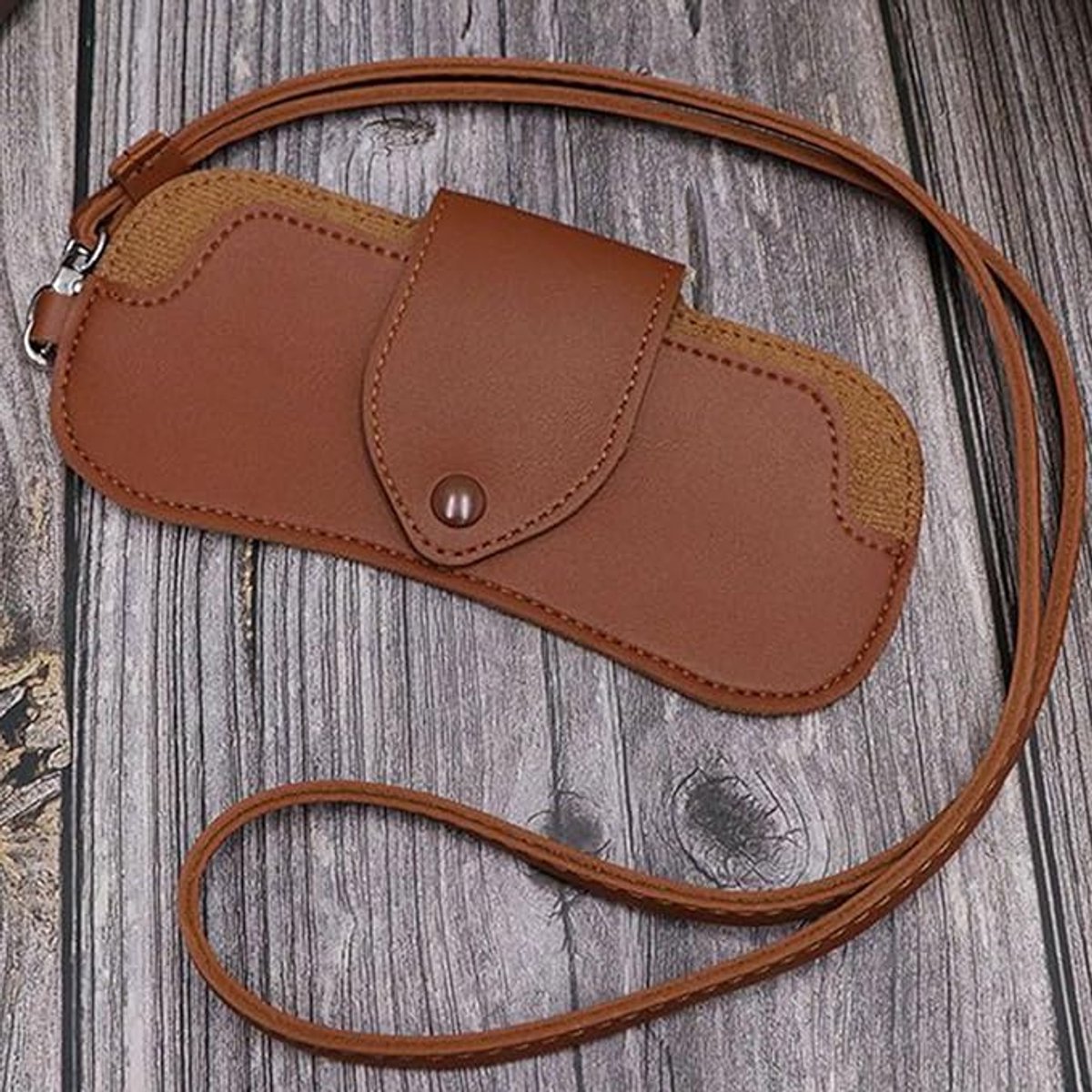 Portable Sunglasses Case - Glasses Case with Neck Strap - Dimensions: 16.5 x 7.4 x 0.9 cm - Compact and Durable Design - Perfect for Hiking, Camping and Traveling - Brown