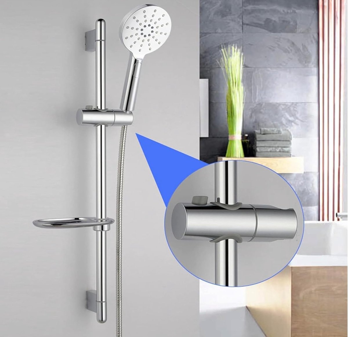 Shower Rod Slide Rail - 24mm Diameter - Handheld Shower Head Holder - Adjustable - ABS Material - Handheld Shower Head - Shower Head - Shower Head Holder - Handheld Shower Head Holder - Shower - Bathroom - Silver - Universal - Suitable for shower rod