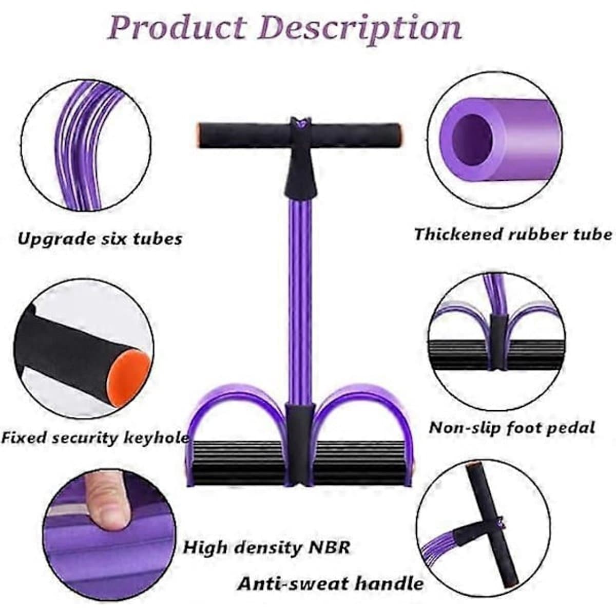 Abdominal Trainer Home Full Body Expander 6 Tubes Elastic Drawstring