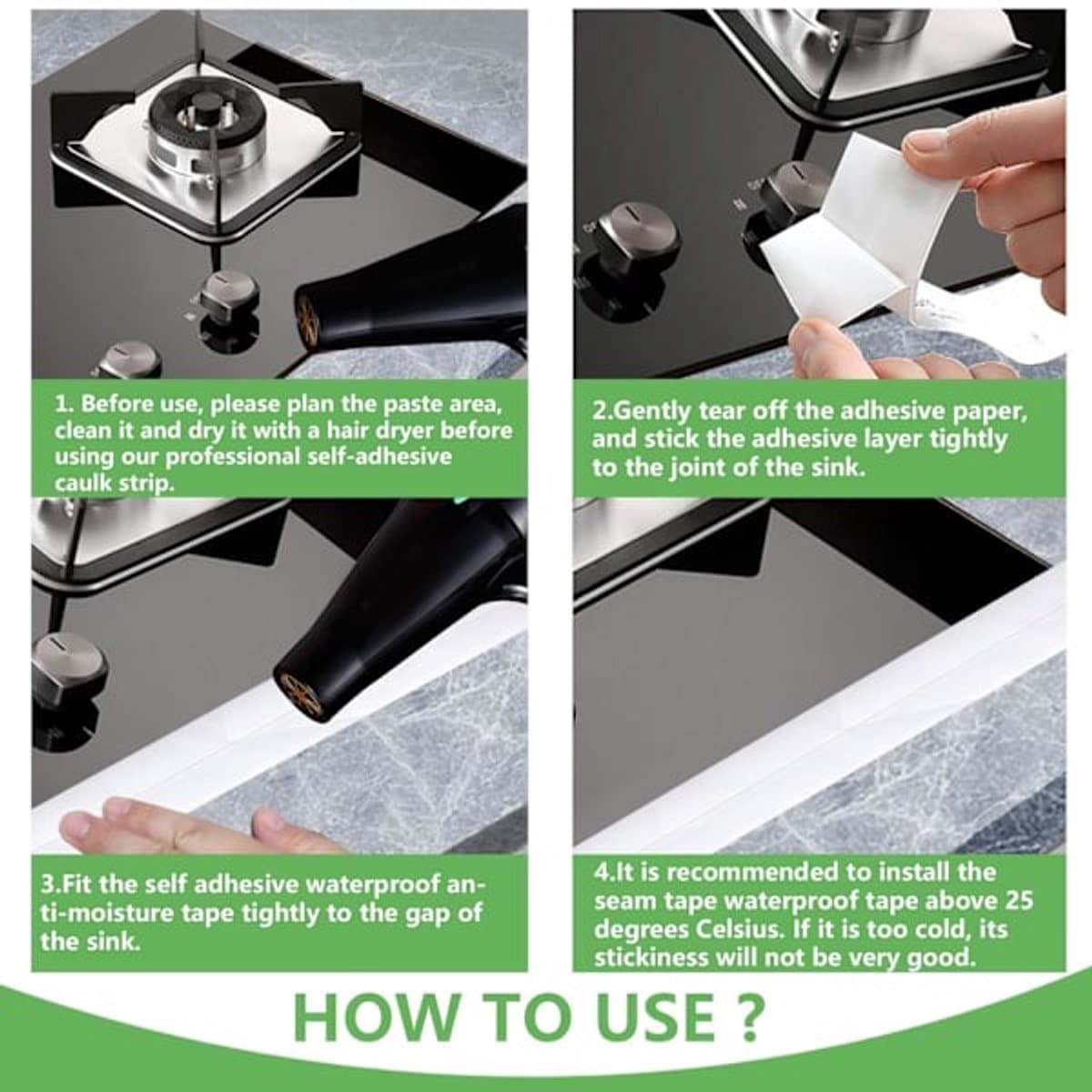Waterproof Sealing Tape Flexible Self-Adhesive 2-Pack White