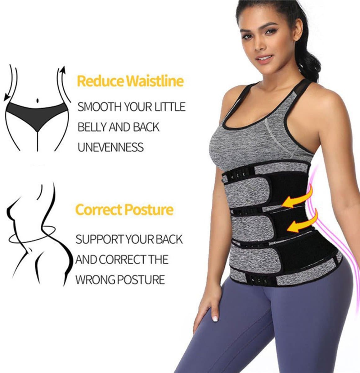Waist Trainer Sweat Reducer Training Belt Adjustable 3-Row Closure Breathable Material Extended Sizes Gray L