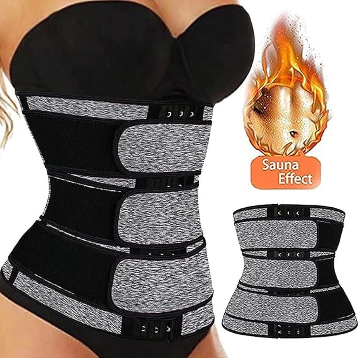 Waist Trainer Sweat Reducer Training Belt Adjustable 3-Row Closure Breathable Material Extended Sizes Gray L