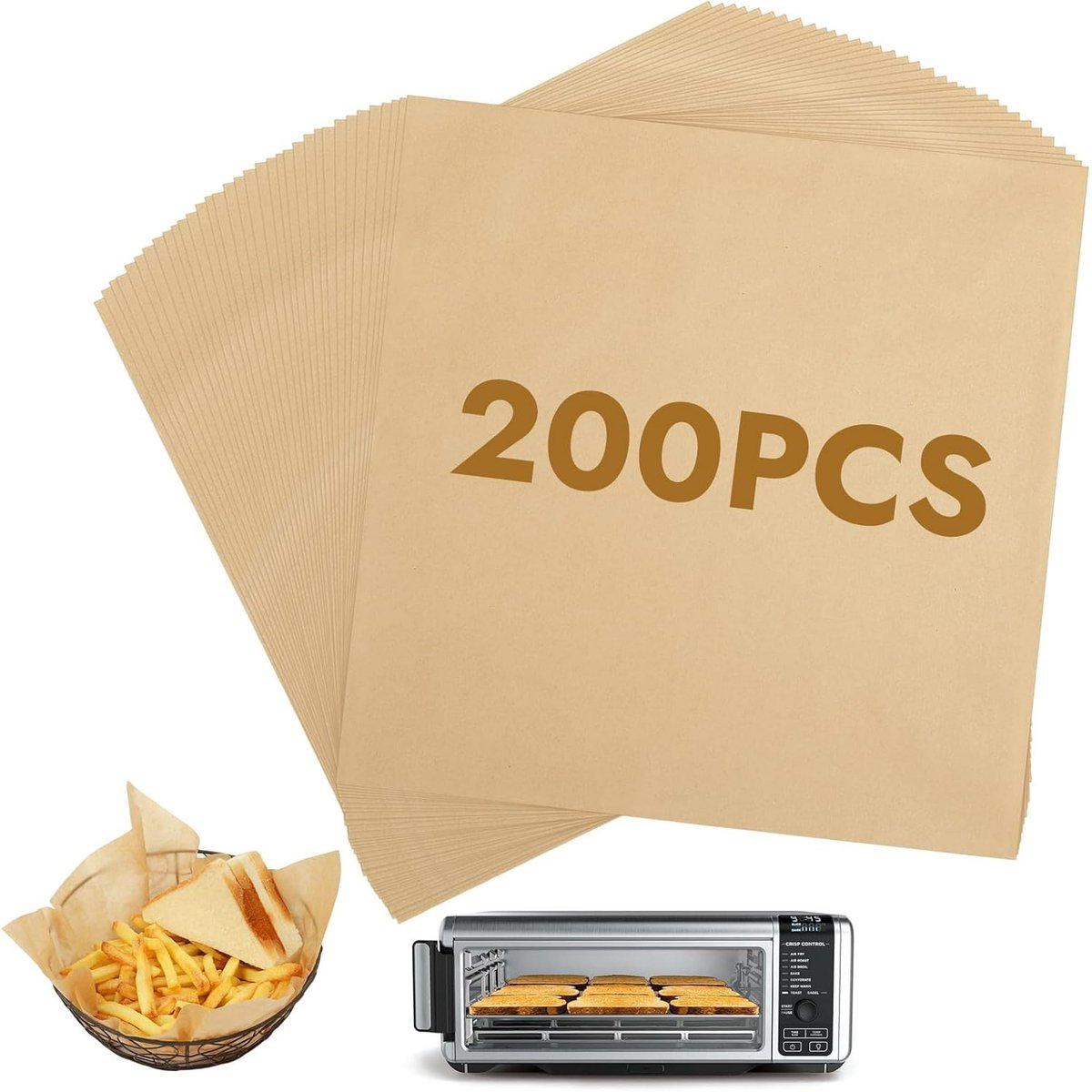Baking Paper - 12-inch Airfryer Baking Paper - 200 Sheets - Disposable Airfryer Liner - Oven Accessory with Hinged Lid