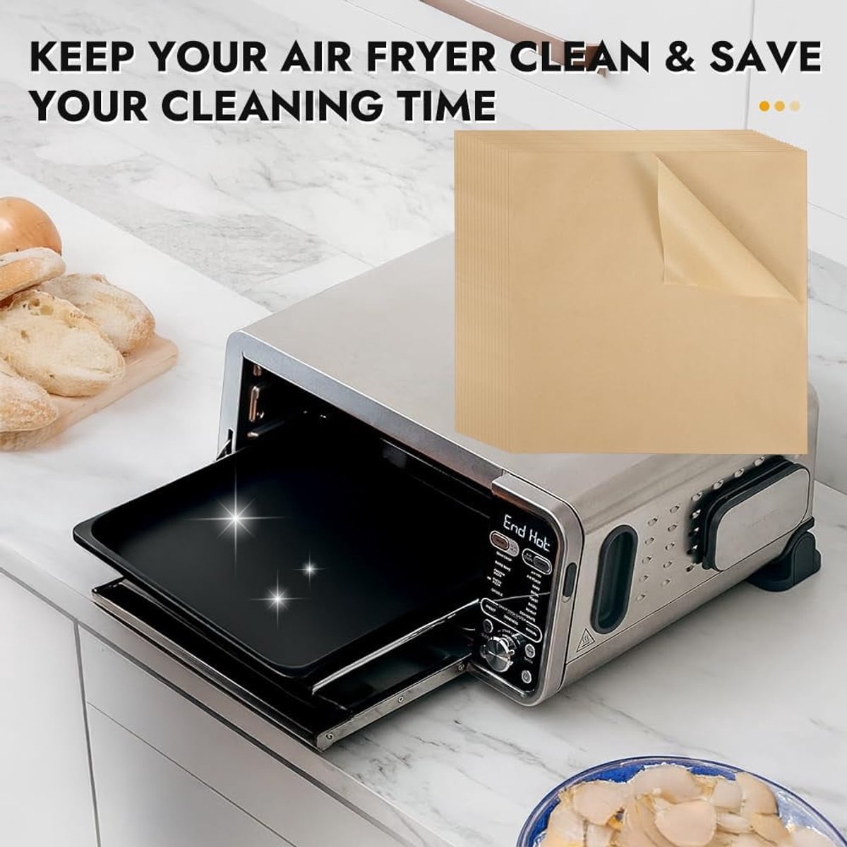 Baking Paper - 12-inch Airfryer Baking Paper - 200 Sheets - Disposable Airfryer Liner - Oven Accessory with Hinged Lid