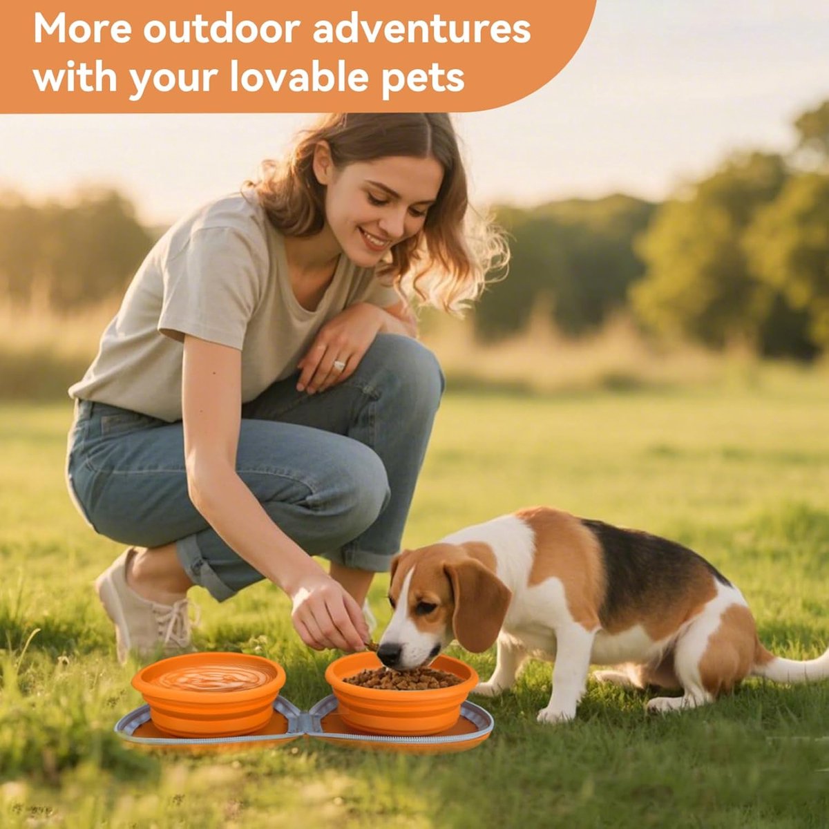 Dog Food Bowl - Foldable Dog Food Bowl - Outdoor Pet Food Bowl - 2-in-1 Dog Food Bowl - with Zippered Storage Bag and Carabiner - Suitable for Travel, Hiking, Camping and Other Activities (Pink)