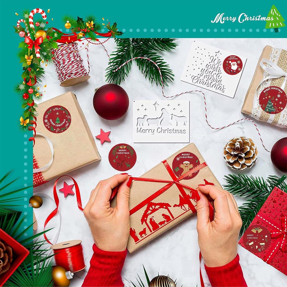 Stickers Christmas Stickers Cartoon Stickers 2 Rolls Red