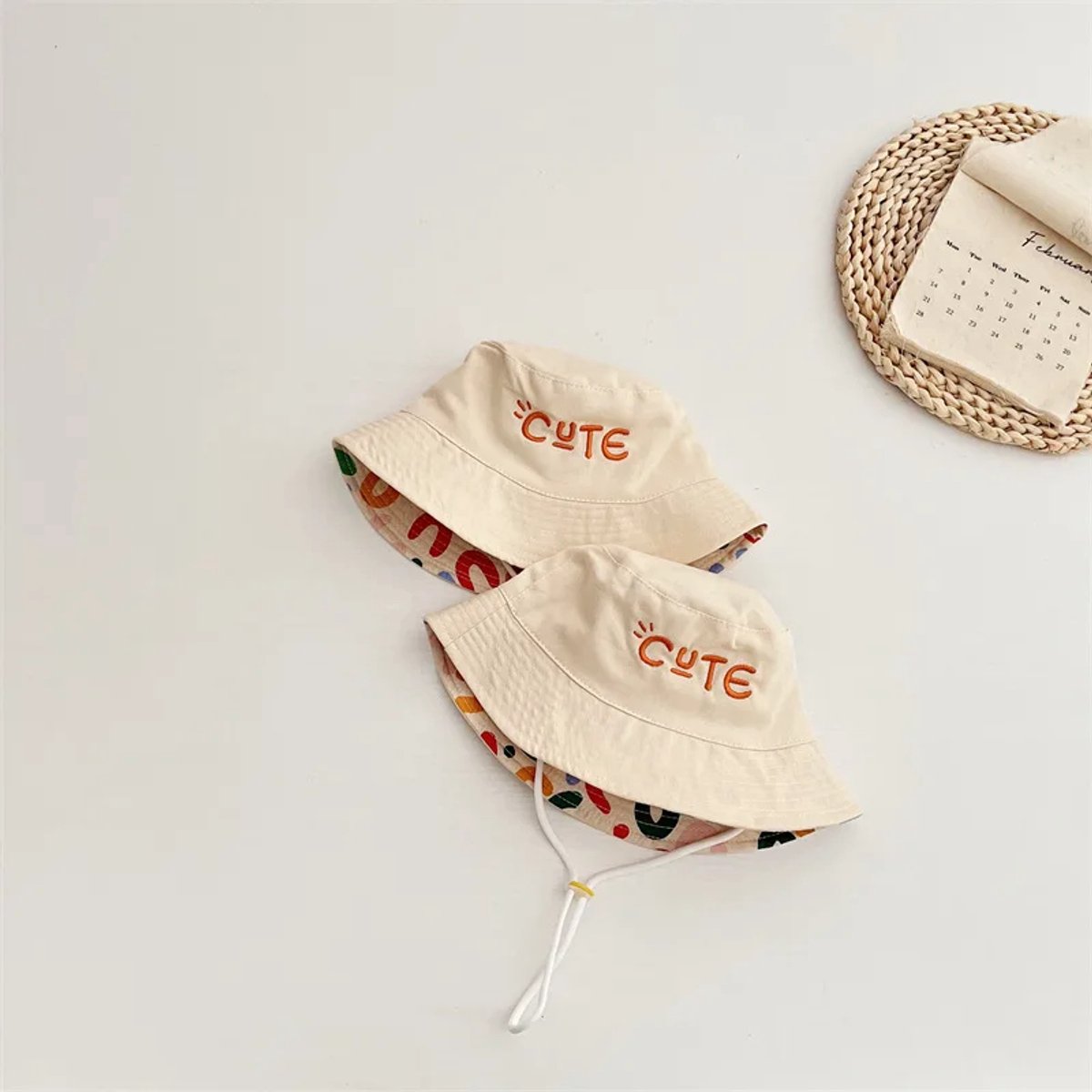 Baby Hat - Reversible Summer Hat - Summer Hat with Embroidered Letters - Size 50