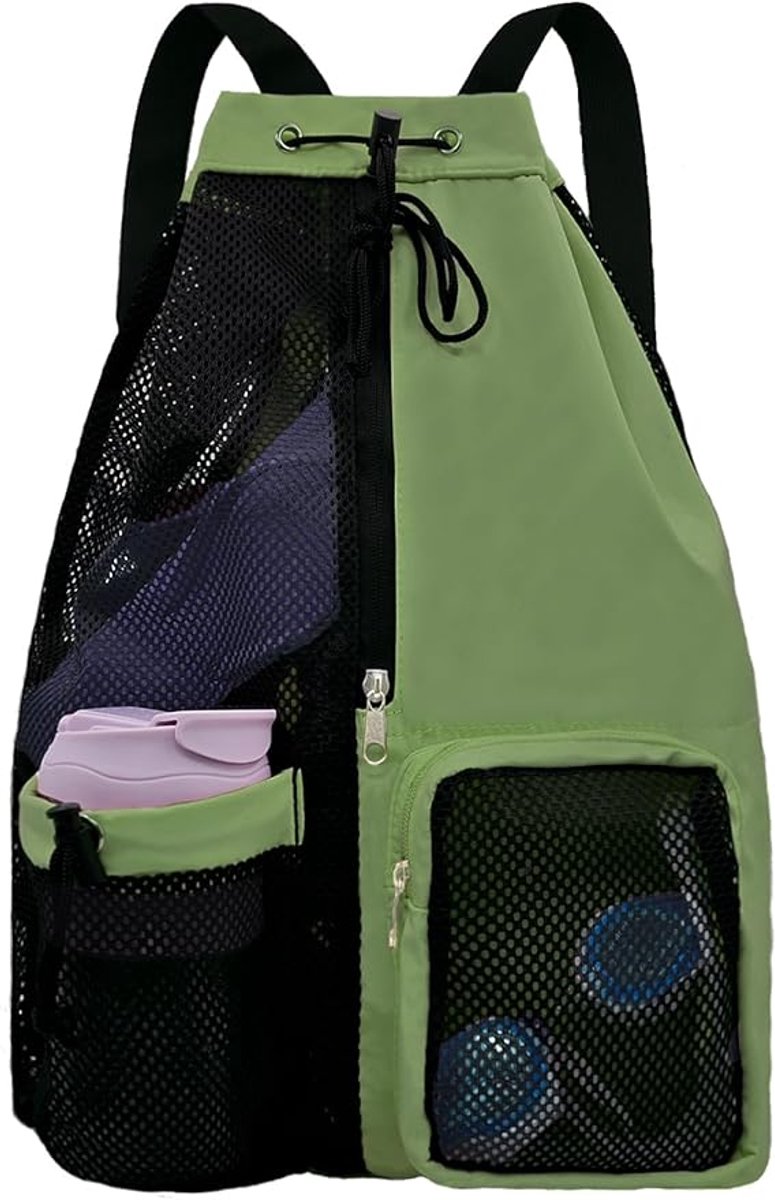 Backpack - Sports Bag - Travel Bag - Training Bag - Swimming Bag - 30*15*45cm - Mesh Material - Drawstring Design - Side Storage Space - Unisex - Suitable for fitness, swimming, traveling, dancing, camping（Vegetable）