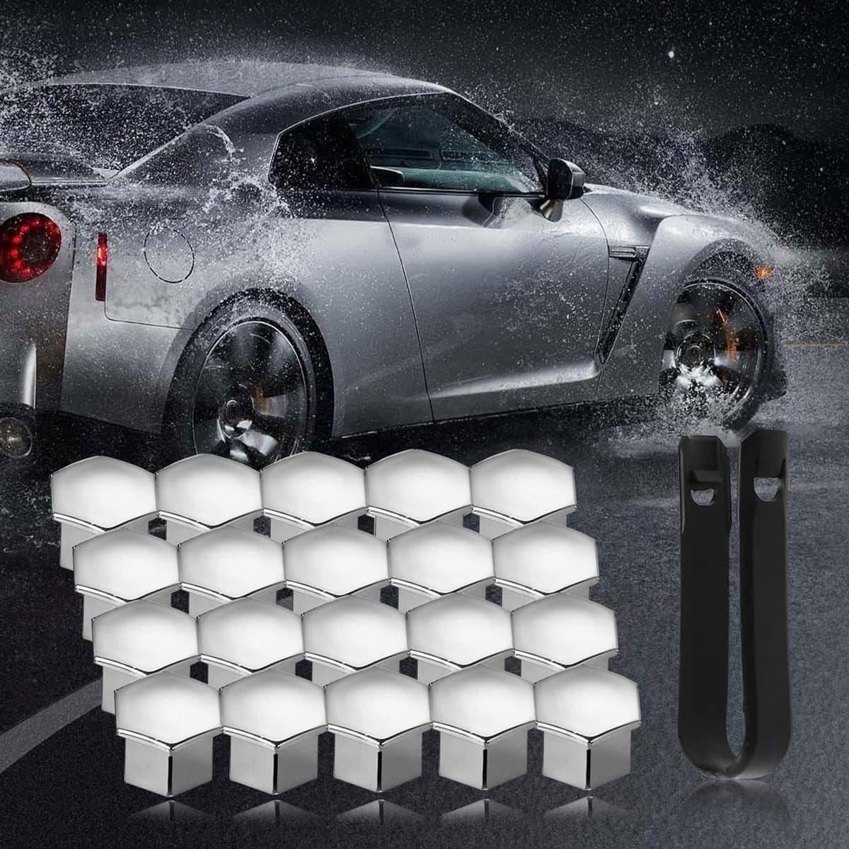 Universal Wheel Bolt Covers 17mm Durable Silver Hexagon Nut Protector with Puller 20 Piece