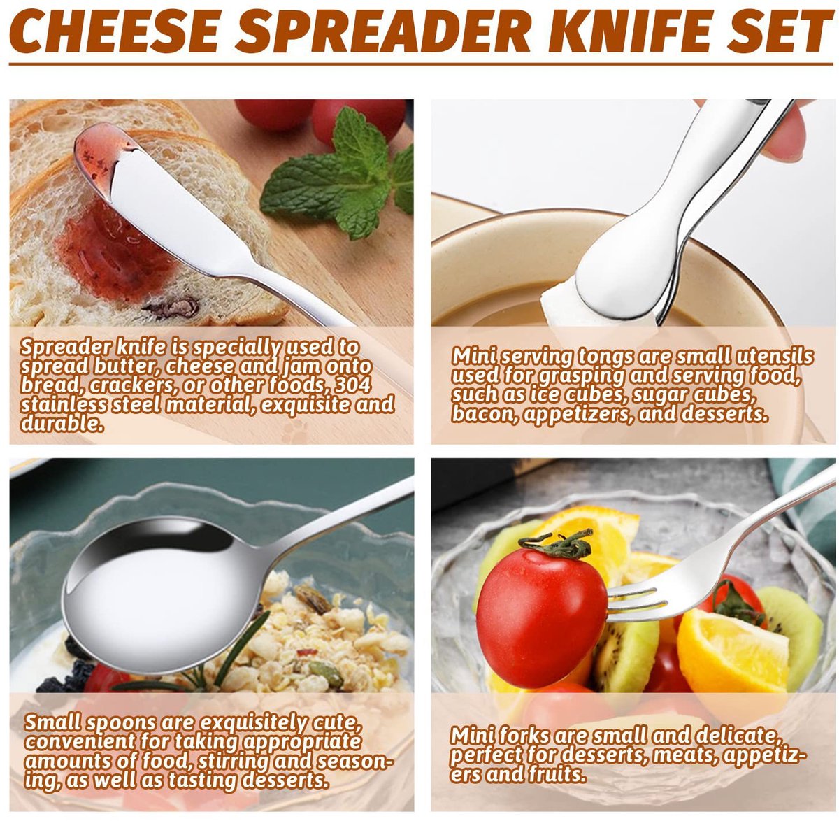 cutlery set - 14-piece set - cheese knife | pastry forks| oval coffee spoons | kitchen tongs & serving tongs