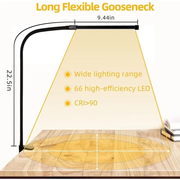 Clamp Desk Lamp Dimmable Gooseneck Touch Control Adjustable Black