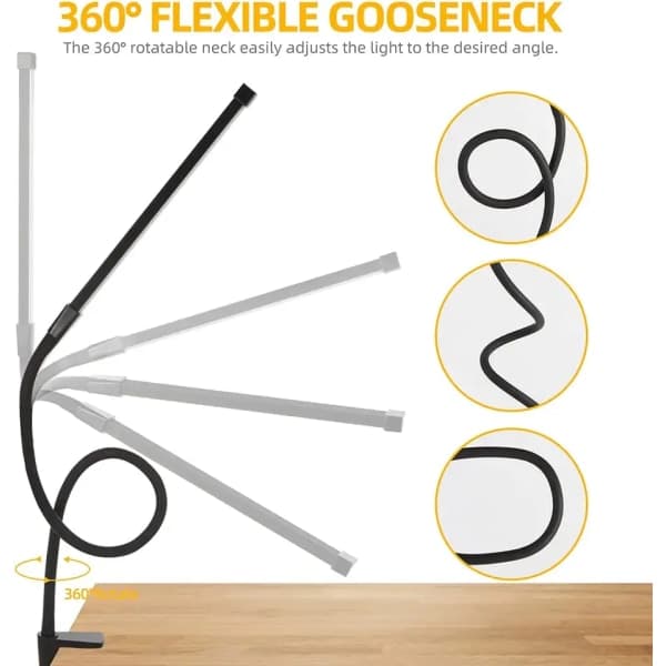 Clamp Desk Lamp Dimmable Gooseneck Touch Control Adjustable Black