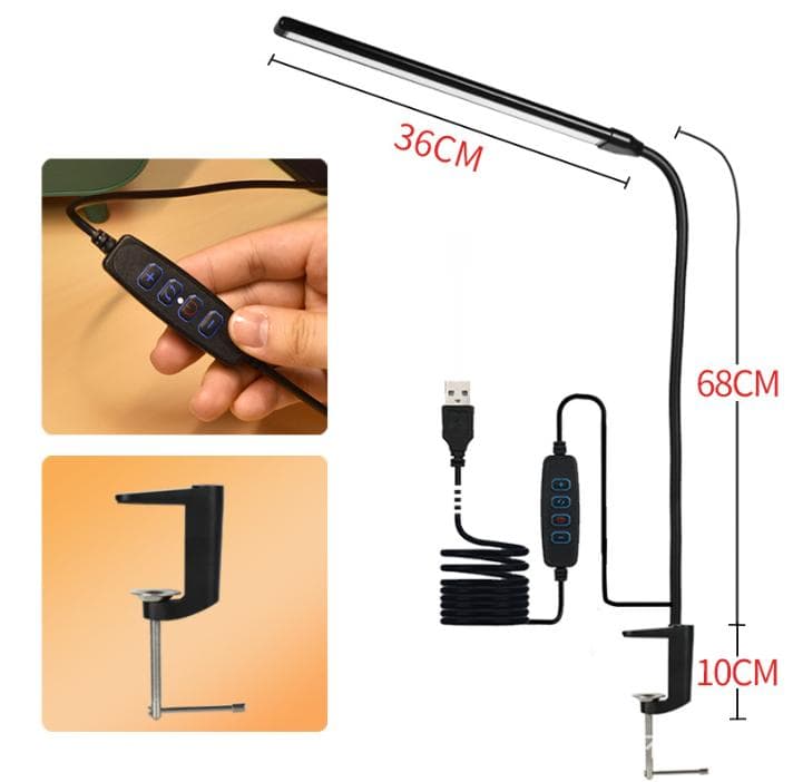 Clamp Desk Lamp Dimmable Gooseneck Touch Control Adjustable Black