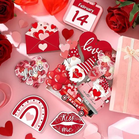 24-Piece Wooden Valentine's Ornament - Heart-Shaped Pendant with Cord - Valentine's Tree and Home Decor - Romantic Holiday Gift