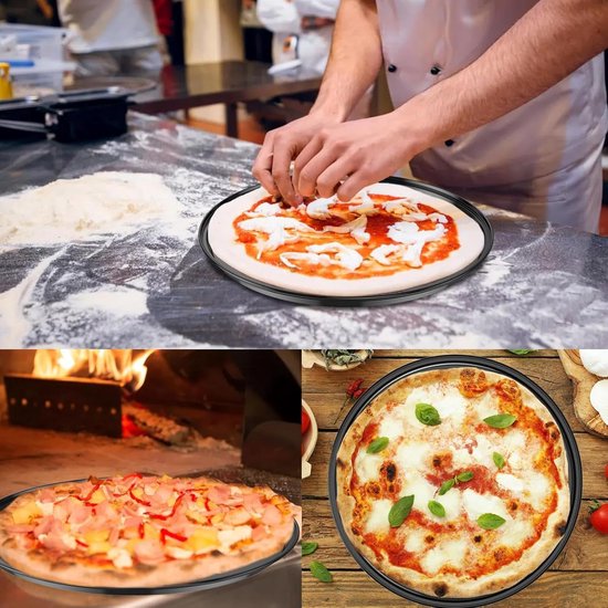 Pizza baking tins - Set of 2 - Stainless steel baking tins with non-stick coating - Suitable for home, kitchen, camping and barbecue - Round baking tins - 28 cm and 32 cm