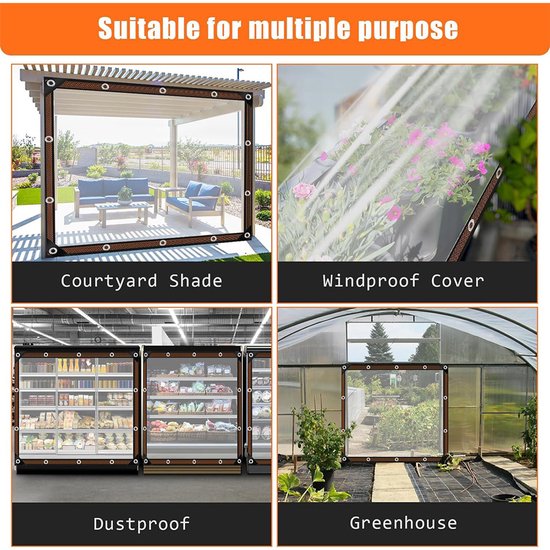 Transparent tarpaulin with eyelets, transparent tarpaulin for outdoor use, waterproof film, woven tarpaulin, canvas, awning, durable, weatherproof, multifunctional tarpaulin 2 x 3m