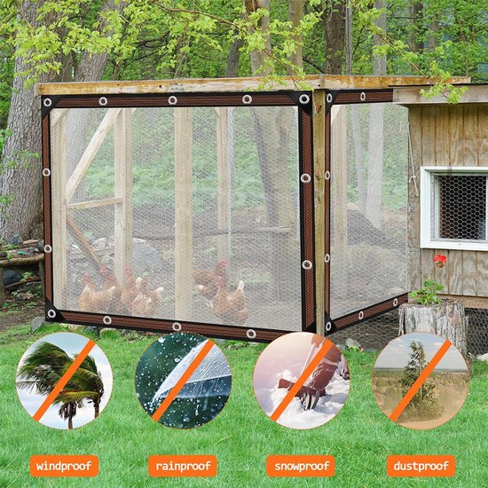 Transparent tarpaulin with eyelets, transparent tarpaulin for outdoor use, waterproof film, woven tarpaulin, canvas, awning, durable, weatherproof, multifunctional tarpaulin 3 x 4m
