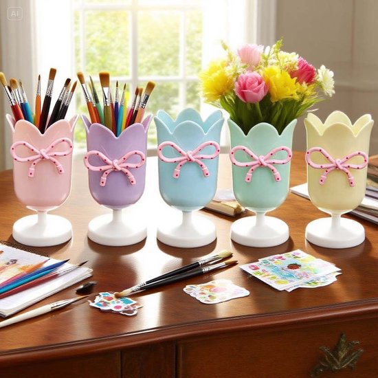 Tulip-shaped pen holder - pen rack - creative desk decoration - refined (Green)