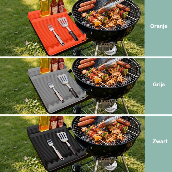 Silicone BBQ Grill Mat - 8-Slot Mat with Drip Tray - Heat-Resistant and Dishwasher-Safe - 40x27 cm - Orange