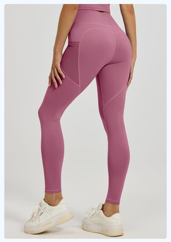 Slim Fit Sports Pants High Waist Yoga Pants Soft Stretchy Blended Fabric Breathable Comfortable Dark Pink Size L