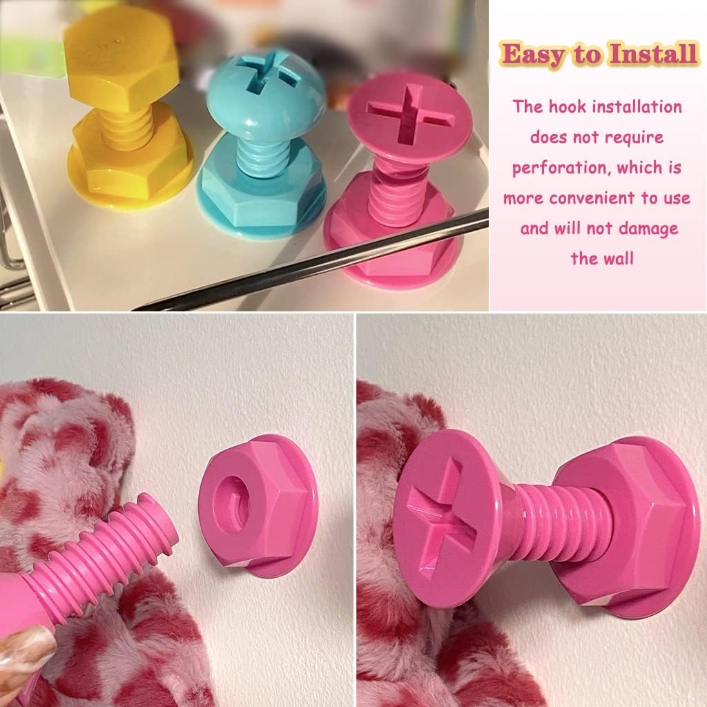 3 Pack Screw-Shaped Self-Adhesive Wall Hooks, 3 kg No-Drill Bag and Towel Hooks for Kitchen, Bathroom and Bedroom, Assorted Colours
