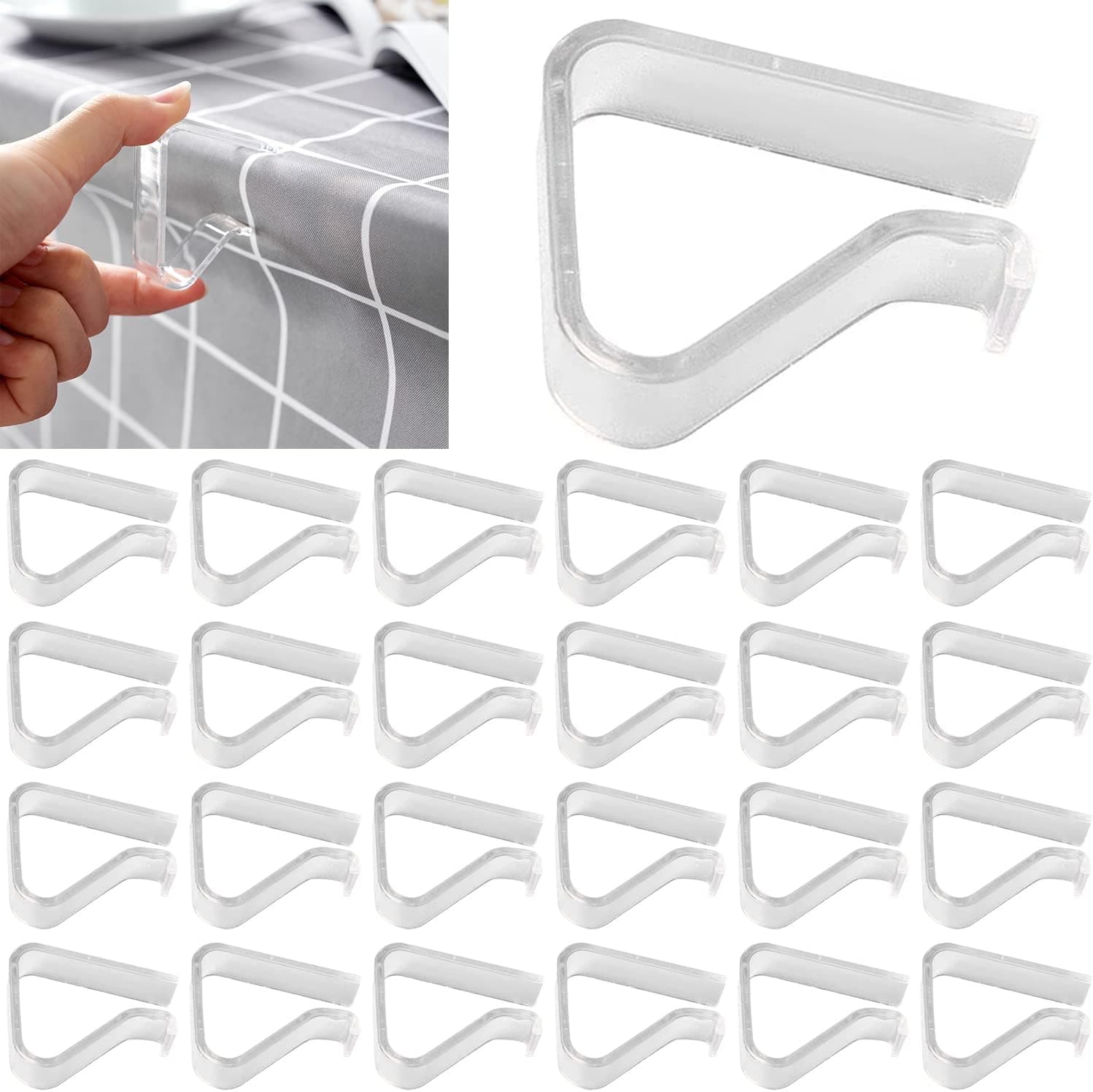 24 Pieces Transparent Tablecloth Clips, Plastic Tablecloth Clips, Windproof Tablecloth Holder Clips, Tablecloth Holder for Christmas, Home, Wedding, Party, Indoor, Outdoor, Camping, Picnic (24 Pieces, Small)