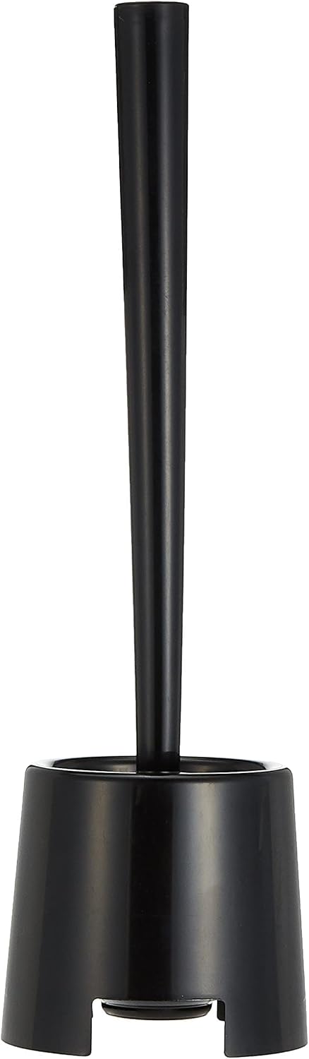 Silicone Toilet Brush and Holder with Long Handle, Deep Cleaning Flexible Bristles and Quick-Drying Storage for Bathrooms, Black