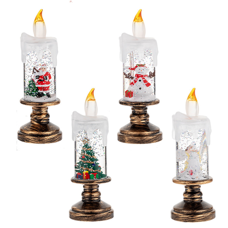 Battery Operated LED Snow Globe Candle with Rotating Glitter Water, Flameless Christmas Table Light for Holiday Home Decor, Snowman