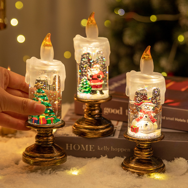 Battery Operated LED Snow Globe Candle with Rotating Glitter Water, Flameless Christmas Table Light for Holiday Home Decor, Snowman