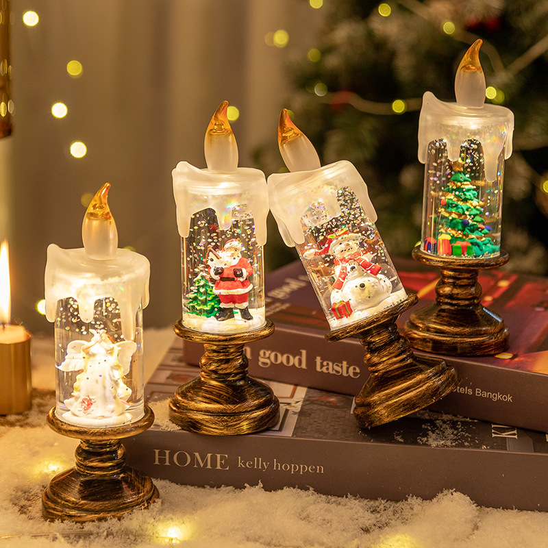 Battery Operated LED Snow Globe Candle with Rotating Glitter Water, Flameless Christmas Table Light for Holiday Home Decor, Snowman