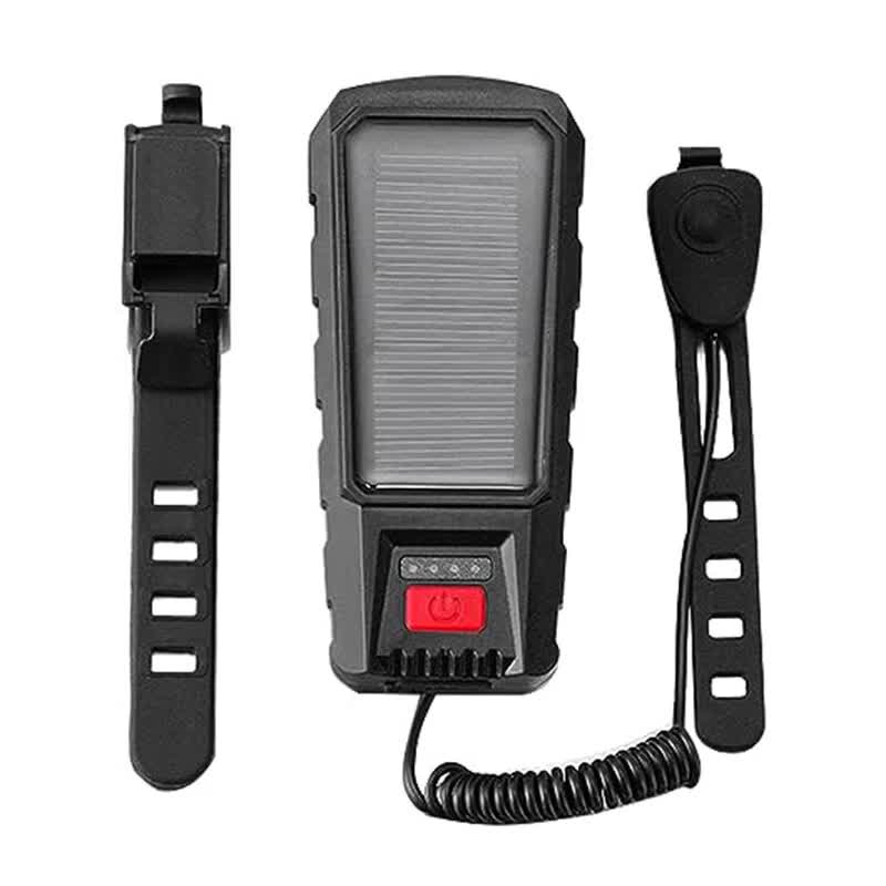 Solar and USB Rechargeable Bicycle Front Light with Dual LED Beams and Horn Function for Cycling, Commuting and Night Riding, Black