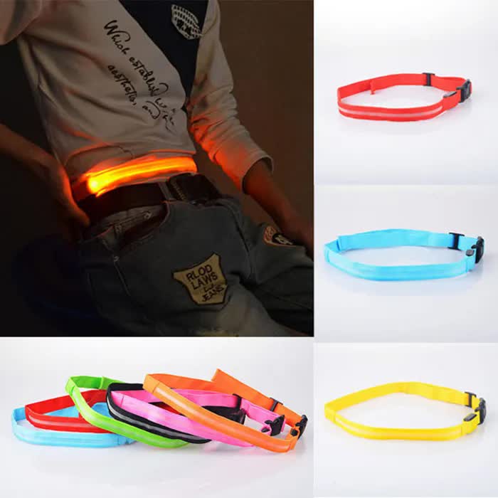 USB Rechargeable LED Safety Waist Belt with 3 Light Modes, Adjustable Reflective Strap for Running, Cycling and Hiking, Red, 100 cm